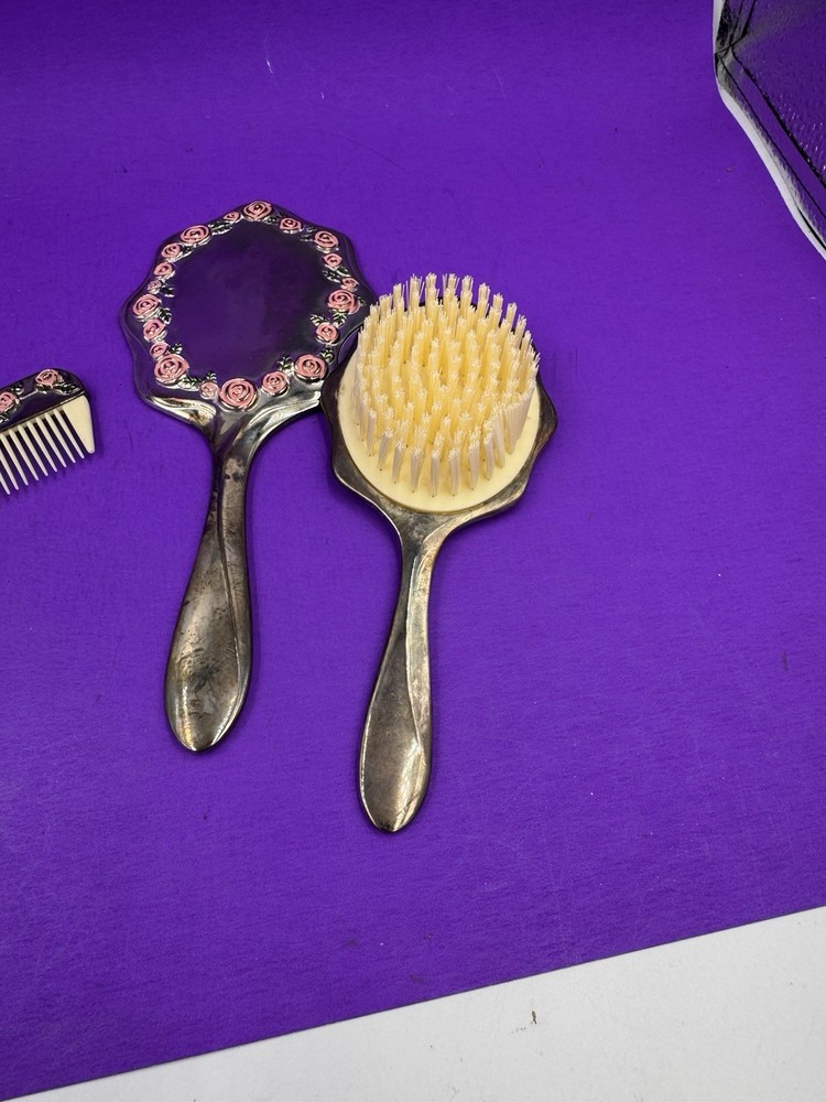VTG - Studio Silversmiths 3 Piece Vanity Set-The Rose Collection Silver Plated