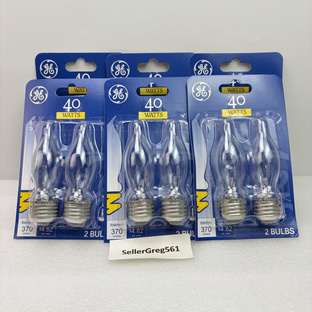 12 GE Light Bulbs 40Watts Bent Tip Crystal Clear Medium Base Decorative, 6-pk