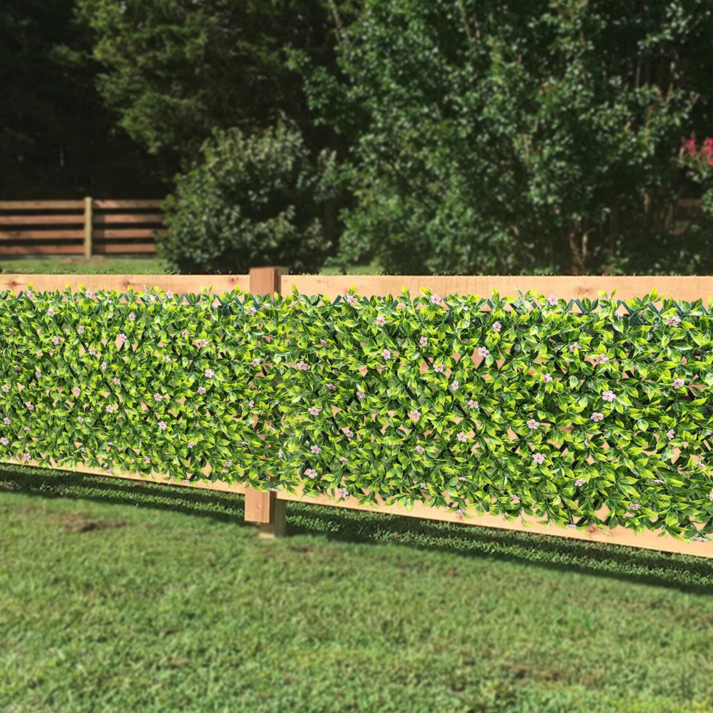 Artificial Expandable Faux Sakura Leaves Fence Panel With PVC Back Home Decor