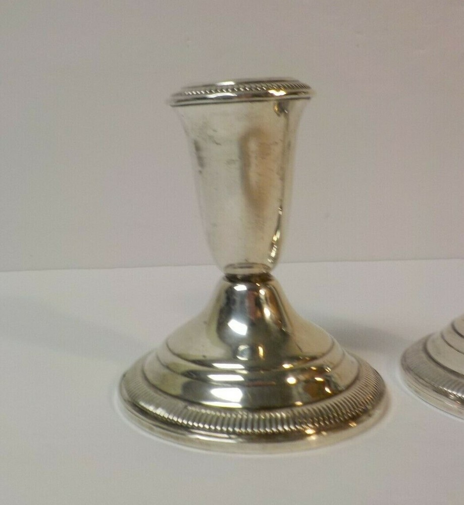 Pair Crown Mid-Century Sterling Silver 3.75" Candlesticks