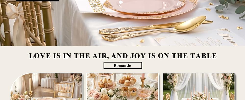 Pink and Gold Plastic Plates - Pink Disposable Dinnerware Sets for