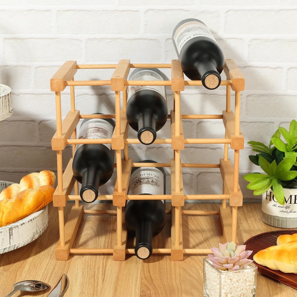 Wooden Wine Rack, 12-Bottle Stackable Wooden Wine Rack, Stackable Modular Wine