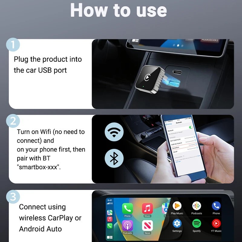 USB Auto Wireless CarPlay Adapter For Apple Android Wireless Dongle Plug ＆ Play