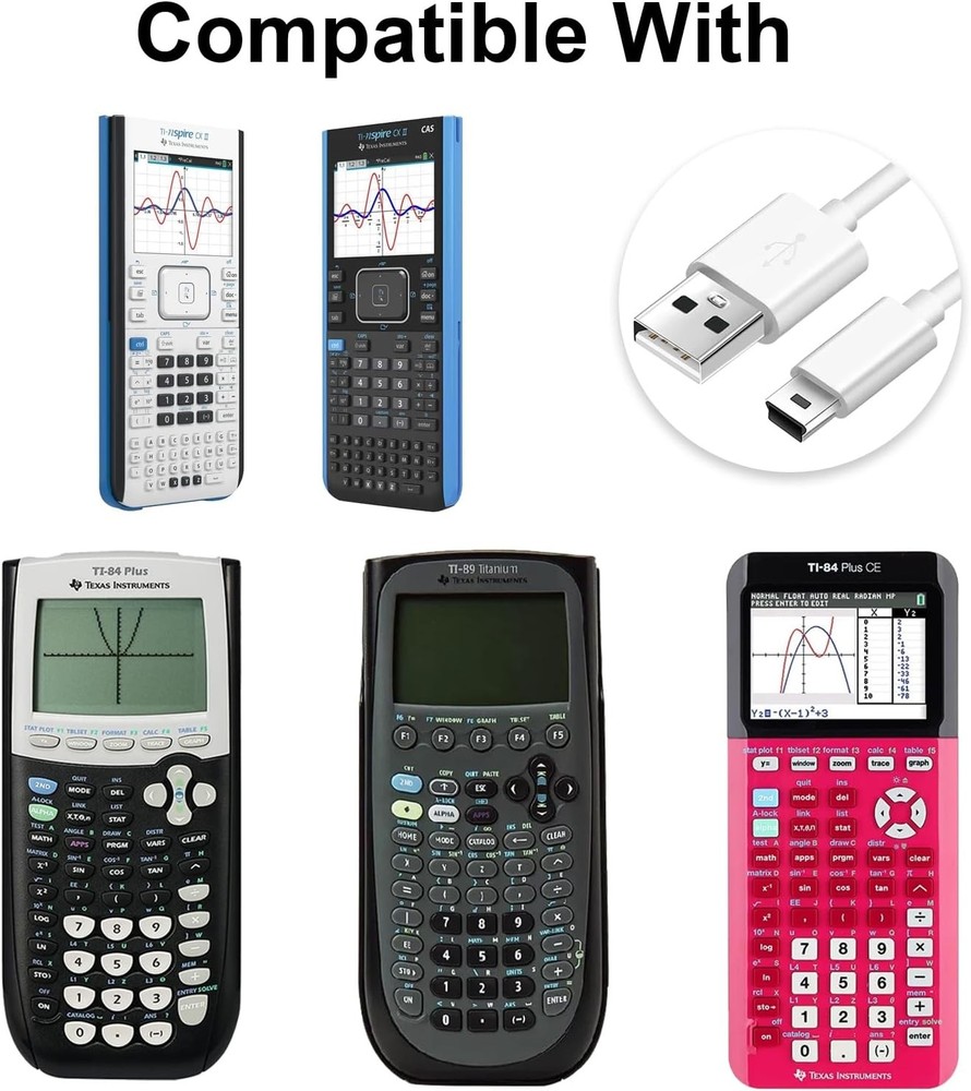 (2 Pack) Mini USB Charger and Data Cable for Texas Instruments White