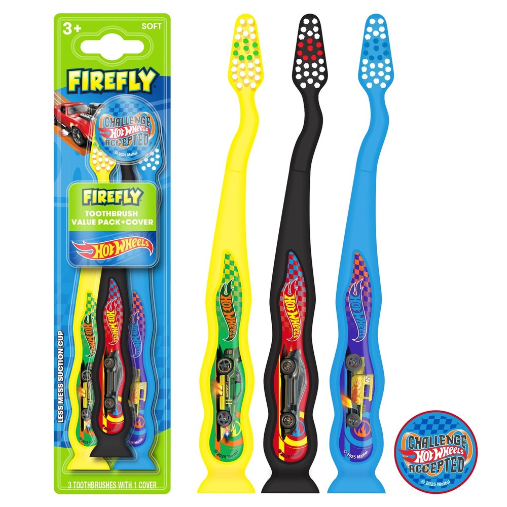 Firefly Hot Wheels Toothbrush Value Pack, Soft Bristle for Multi