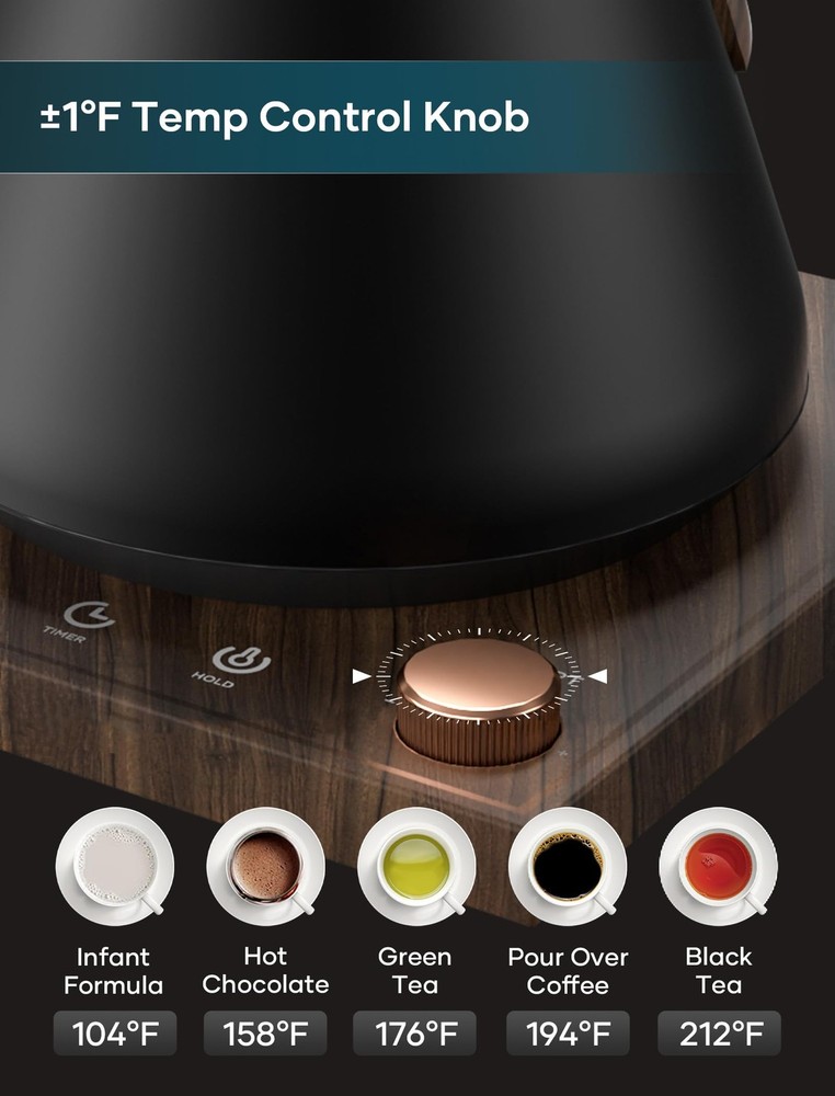 Electric Kettle, Gooseneck Electric Kettle, ±1℉ Precise Temperature Control, ...