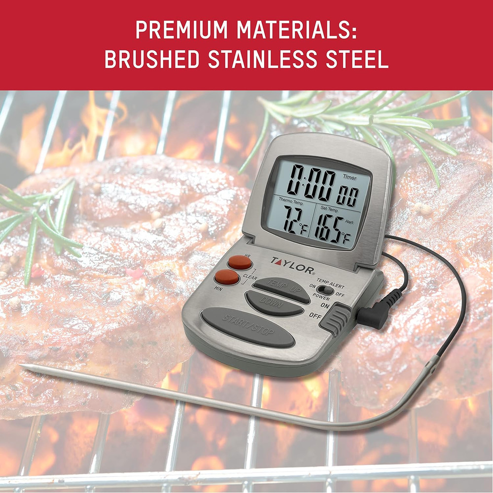 Programmable Instant-Read Wired Probe Digital Meat Thermometer, Stainless Steel