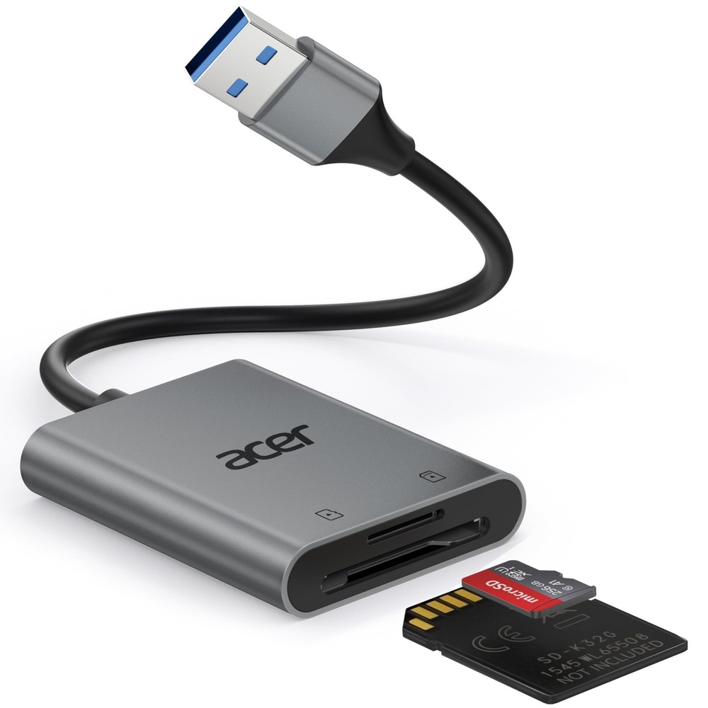 Acer SD Card Reader, USB A 3.0 to Micro Memory Aluminum Grey