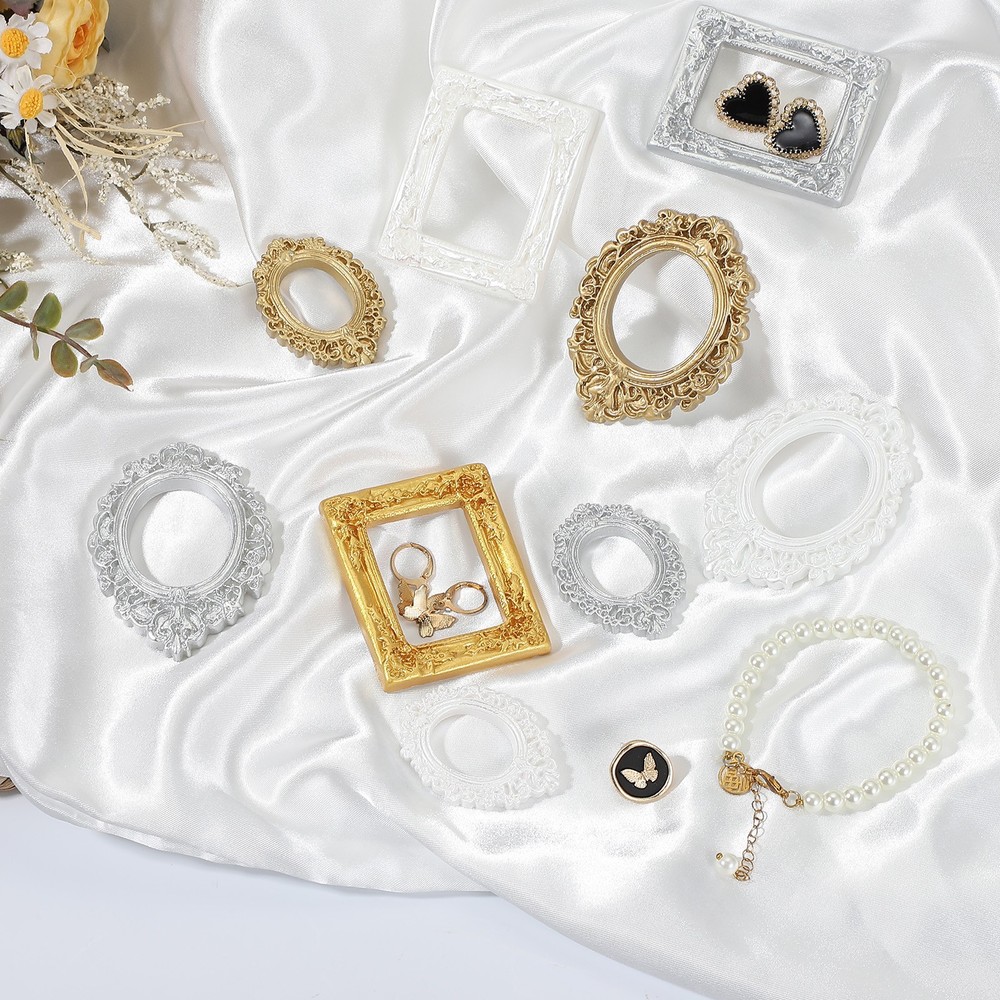 5pcs, Mini Vintage Frames 1.5 x 1.2" Resin Tiny Picture Frames Silver