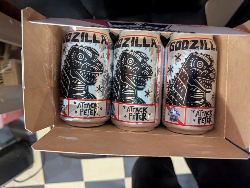 Complete Attack Peter Toho PBR Godzilla Pabst Blue Ribbon Full Case Empty Cans