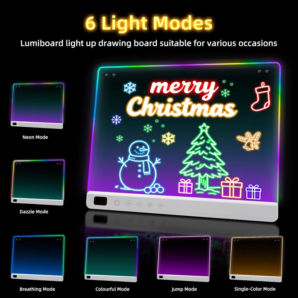 Led Drawing Board with 13 Light Effects, 16" Glow LED Noteboard with Colors