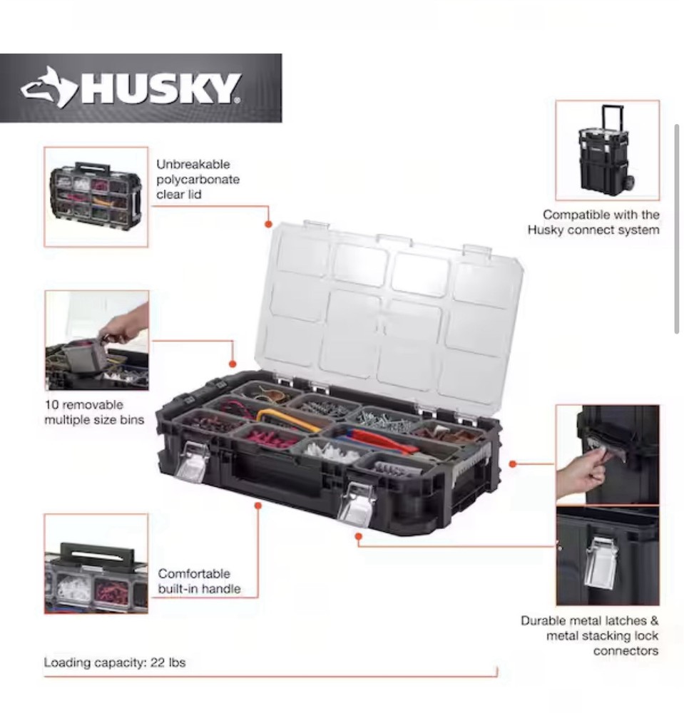 Husky Connect Stackable Heavy Duty Compartment Small Tool and Parts Organizer