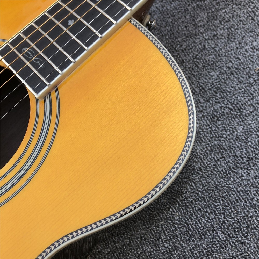 Yellow Solid Spruce 40 Inche OM Type Acoustic Guitar Fishbone Ebony Fingerboard