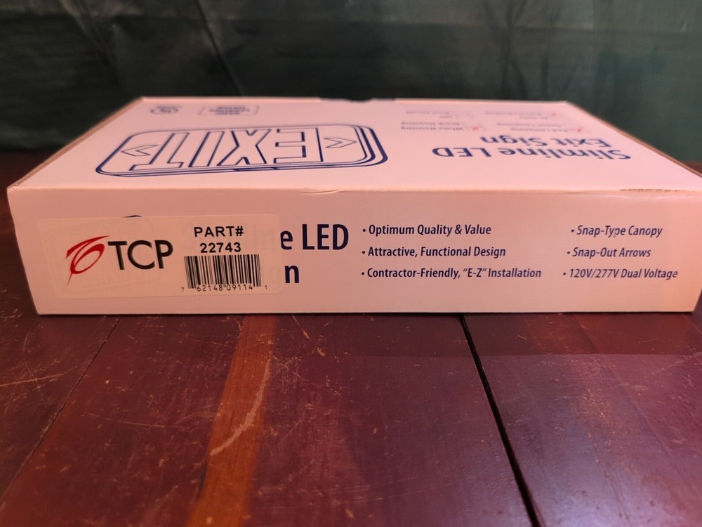 TCP Compact Exit Sign Red LED Emergency Exit Light Double Sided 22743 NOS