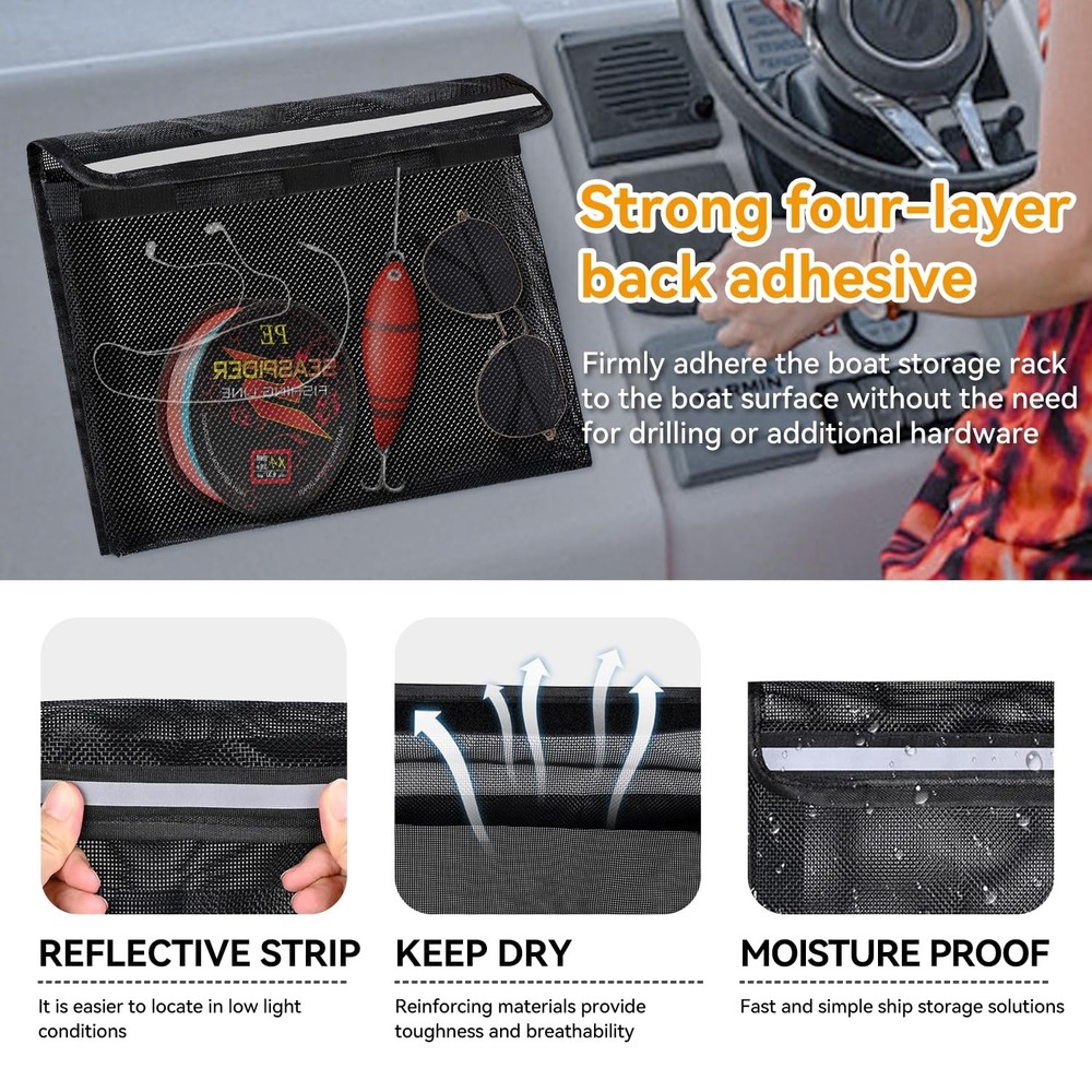 Boat Storage Bag, Boat Storage Caddy Organizer, Reflective Leak-Proof Mesh Ba...
