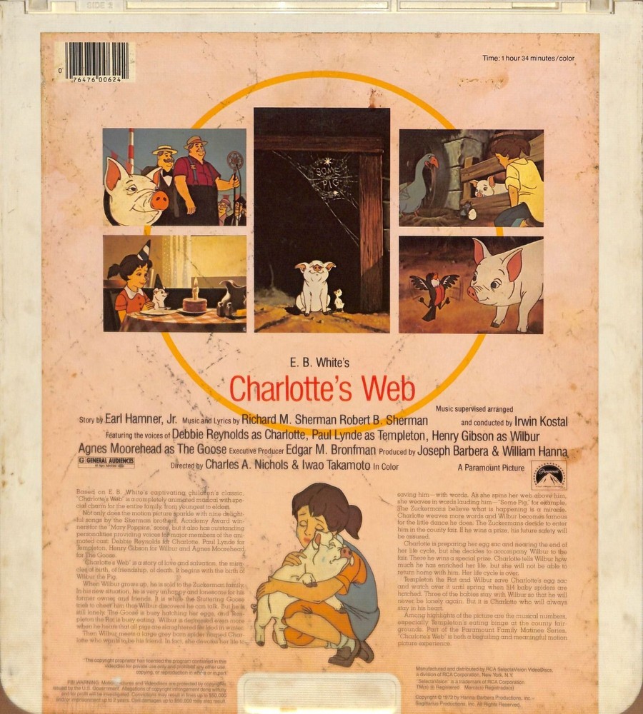 Charlotte's Web (1973) Vintage CED Videodisc TESTED WORKING