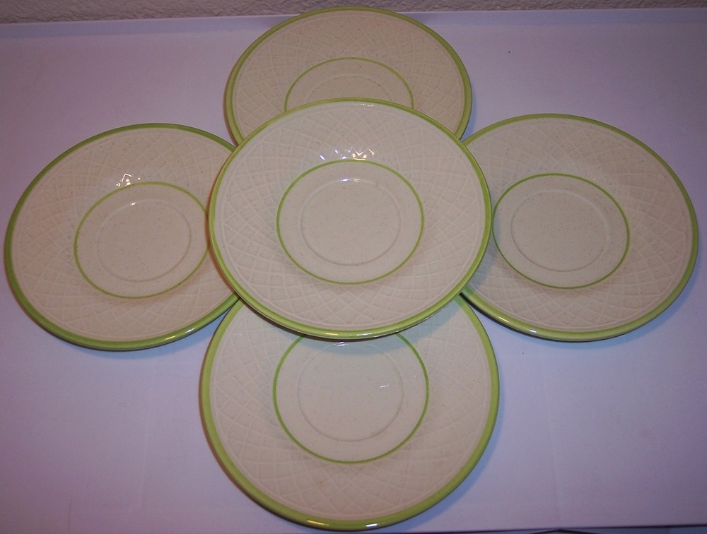 FRANCISCAN POTTERY MINT WEAVE SET/5 SAUCERS
