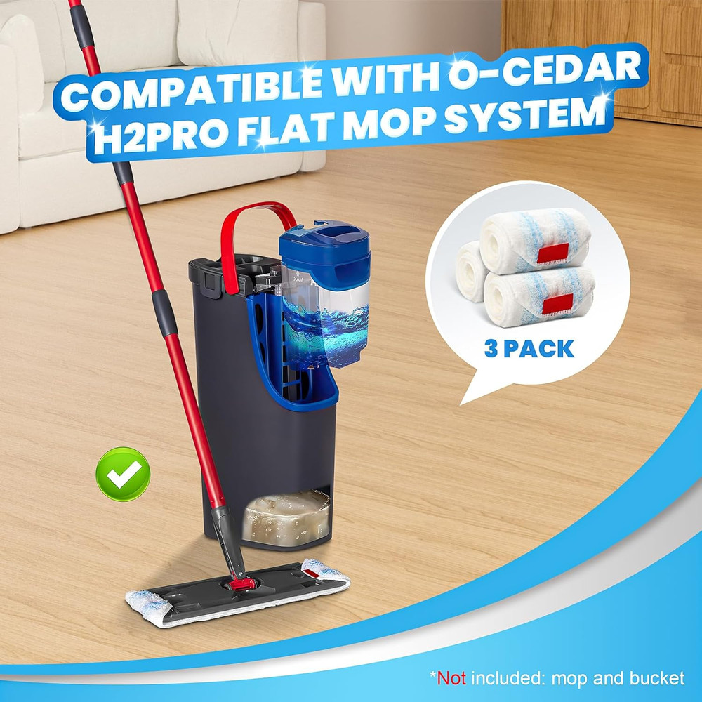 3 Pack Replacement Mop Pads for O-Cedar H2prO Flat Mop System, Machine Washable