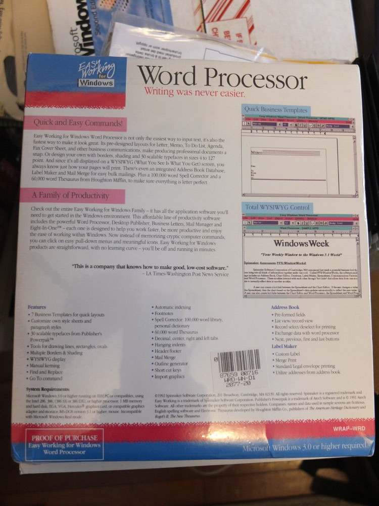 Easy Working for Windows Word Processor by Spinnaker Software