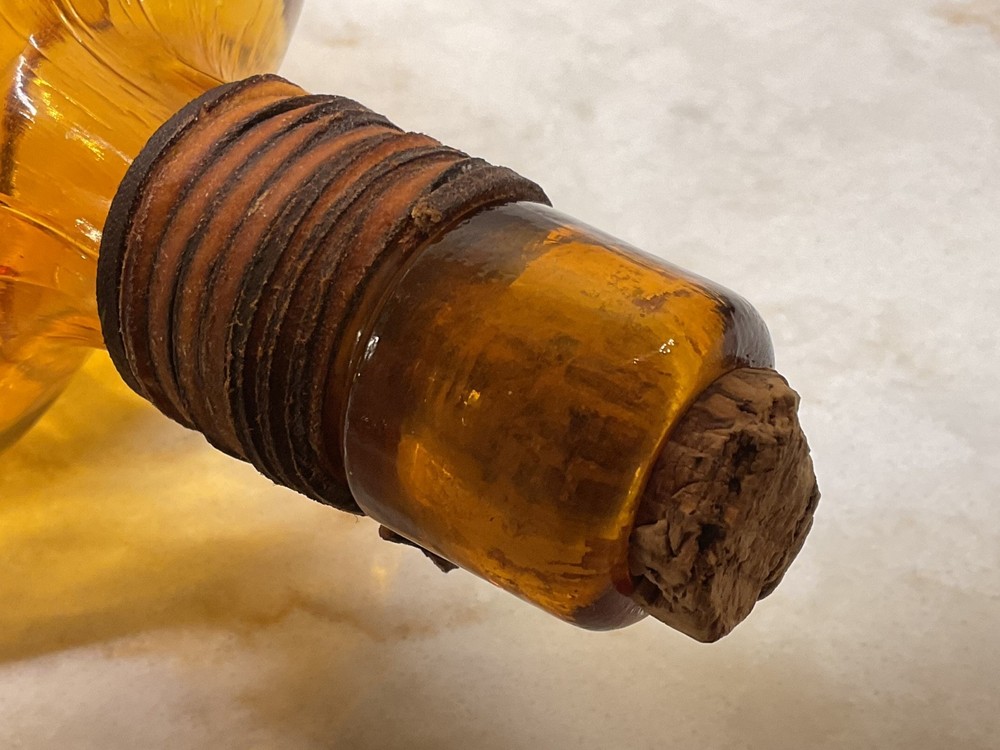AMBER GLASS GRAPE CLUSTER SHAPE LARGE EMPTY WINE BOTTLE
