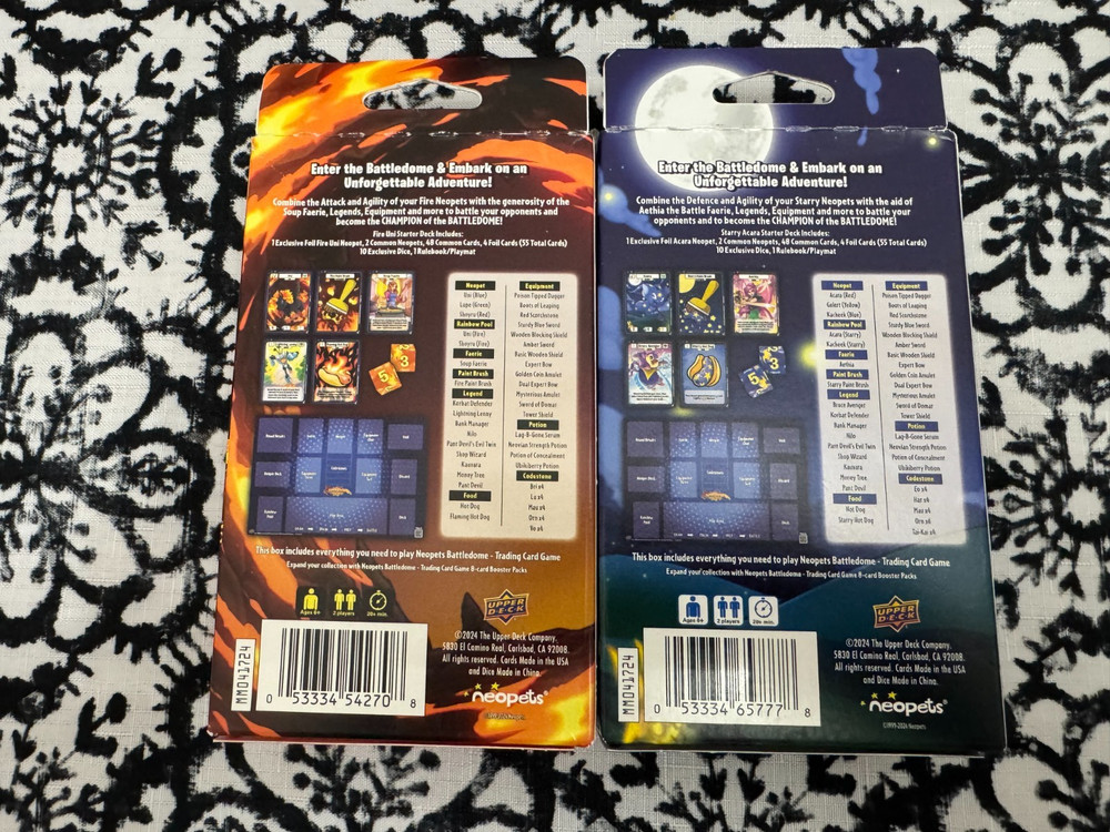 2024 Upper Deck Neopets Battledome Fire Uni & Starry Acara Starter Deck Pair
