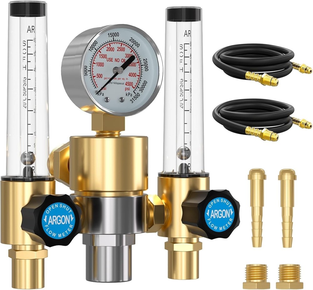 Wide Compatibility Dual Flow Meter Argon Regulator with Flow Indicator & Hoses