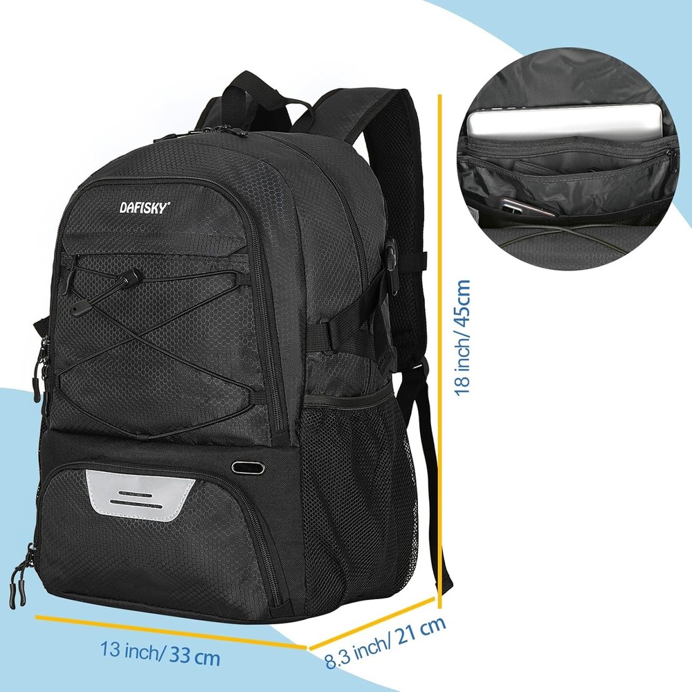 Basketball Backpack with Ball Compartment – Large Medium, Black