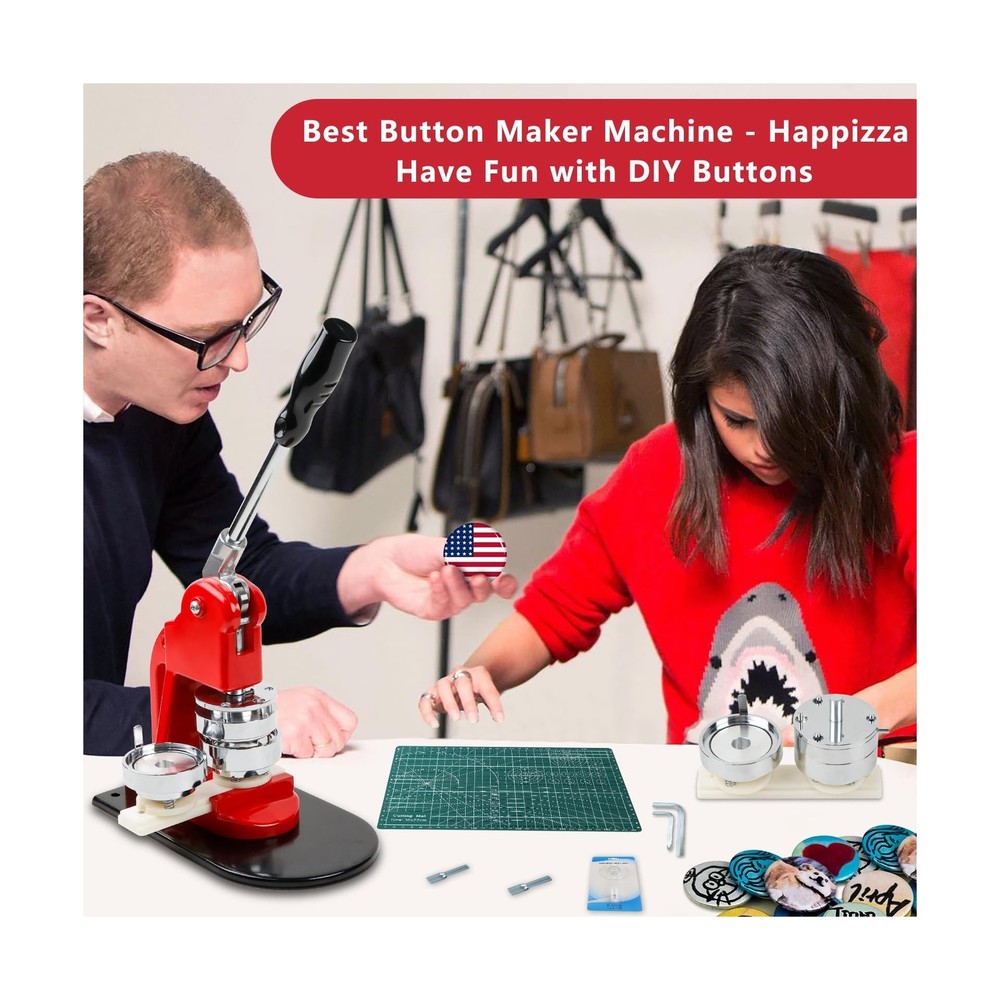 Button Maker Machine Multiple Sizes, Button Pin Maker 1+1.25+2.25 inch, Inter...