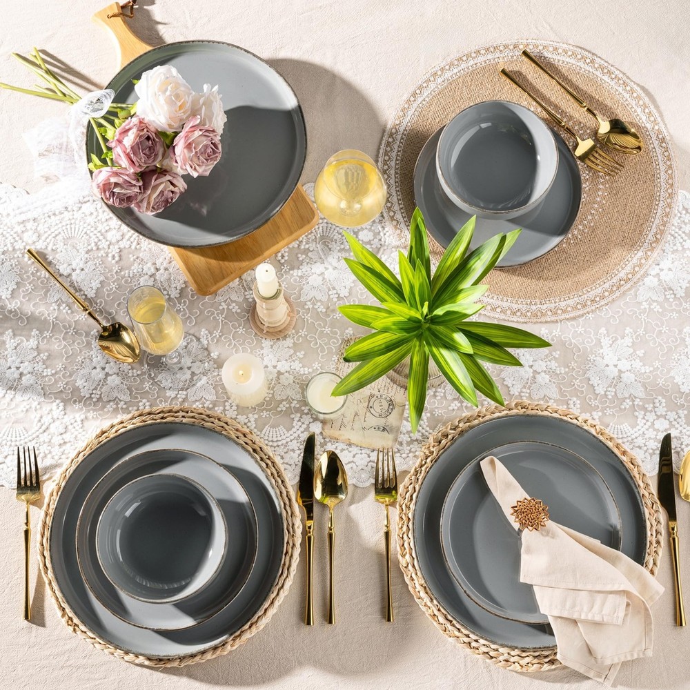 AmorArc Ceramic Dinnerware Sets for 4, 12 Pieces For 4(12Pcs), Limestone