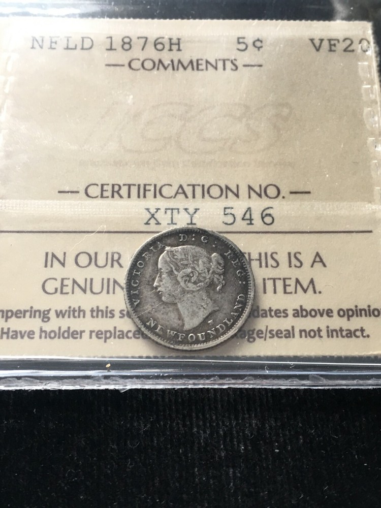1876H ICCS Graded Newfoundland ¢5 Cent **VF-20**