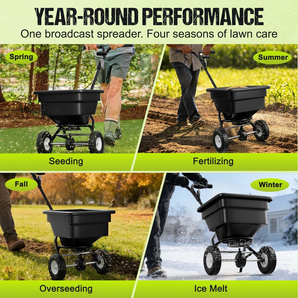 Fertilizer Spreader Walk-Behind Push Broadcast Spreader w/30-Level Flow Control