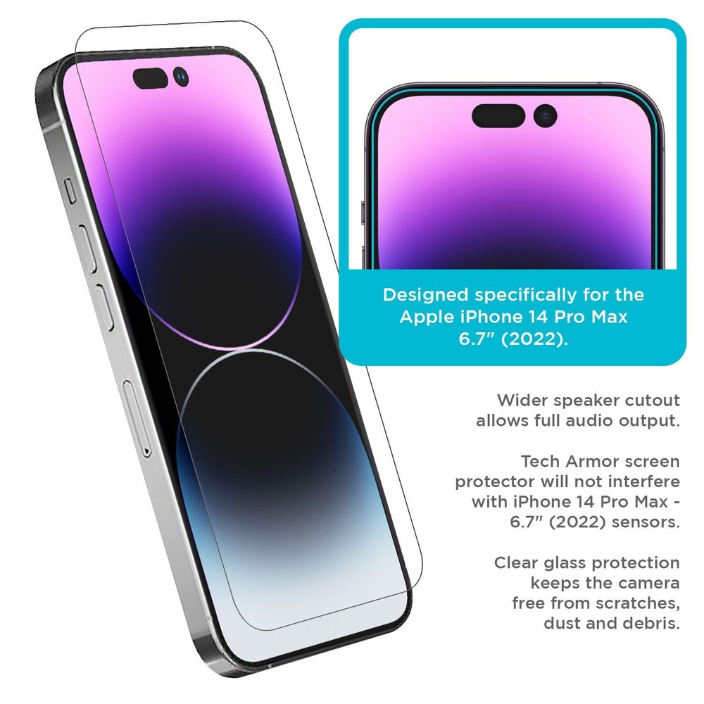 Tech Armor iPhone 14 Pro Max Lens (1 Pack) and Screen Protector (3 Pack)