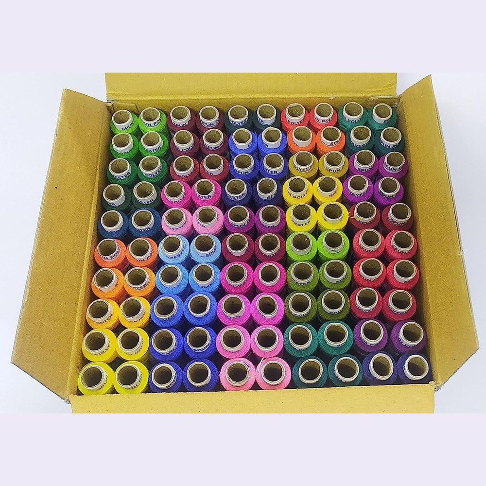 100 Pcs Set Assorted Color Polyester Thread Spool Spun Sewing Free Shipping OG