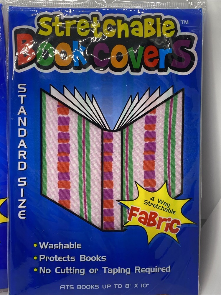 Book Covers Regular SZ - Stretchable! 3-Pack Blue Print, Pink (solid), Lines