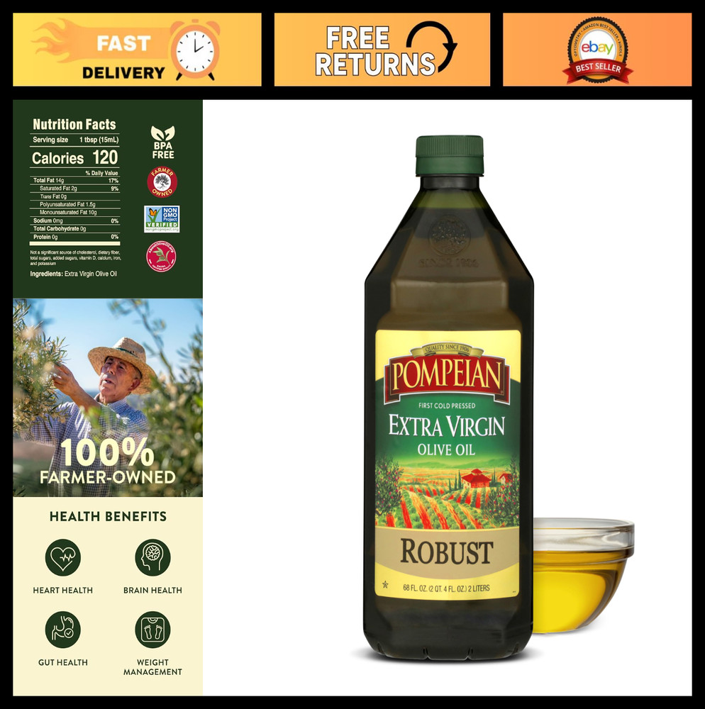 Robust Extra Virgin Olive Oil - First Cold Pressed, Polyphenol Rich, 68 Fl Oz