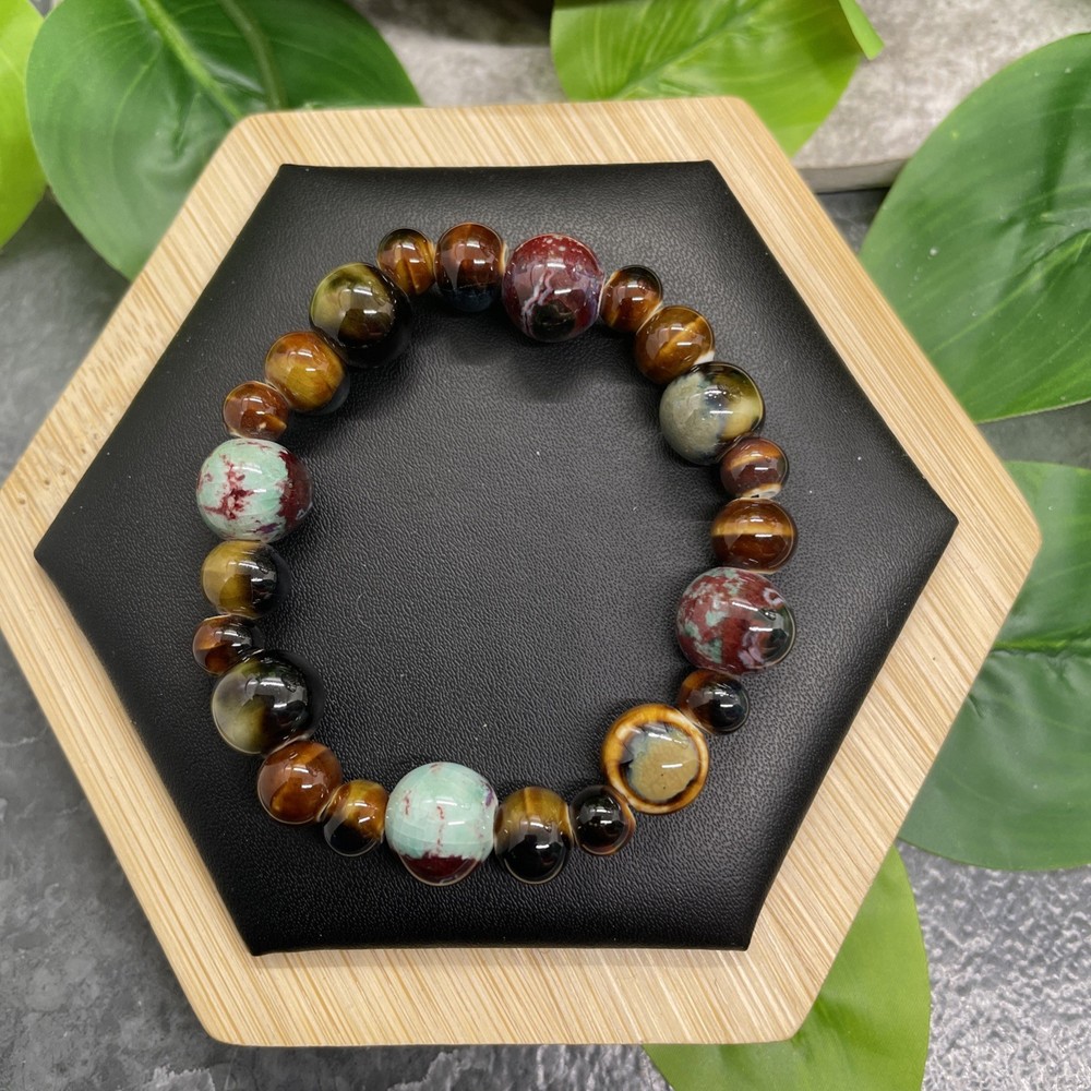 Handmade Ceramic Bead Beaded Stackable 6” Plus Stretch Bracelet New B12