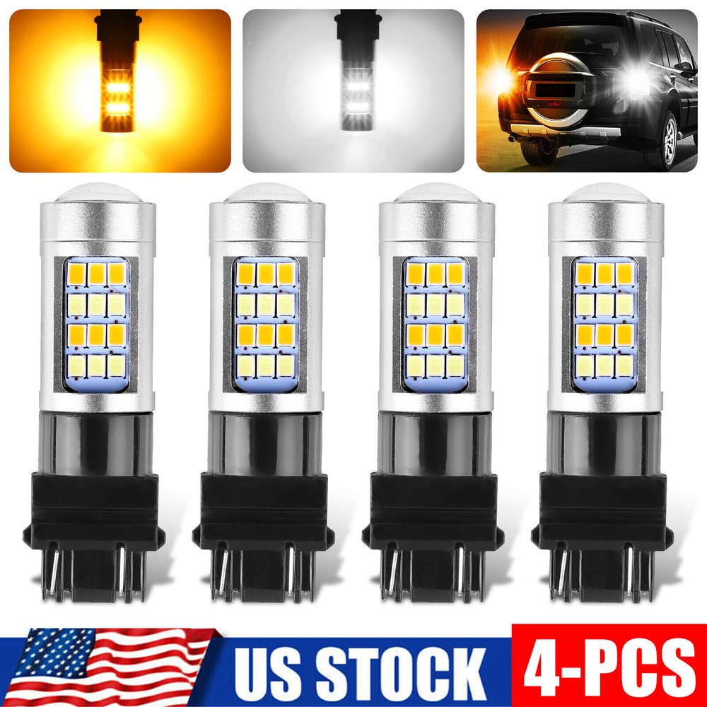 4x 3157 Switchback LED Turn Signal Parking DRL Light Bulb White Amber Error Free