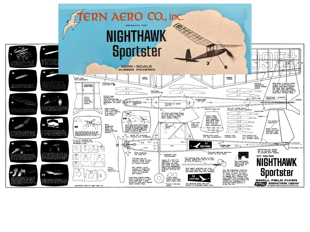 Tern Model Airplane Plans (FF): Night Hawk 18" Span Rubber-Powered
