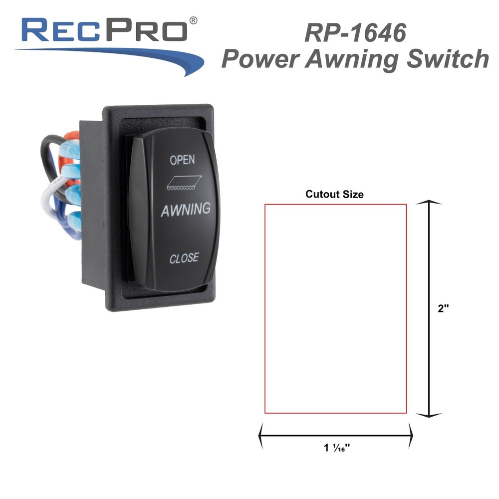 RecPro RV Replacement Awning Switch | 12V DC | 2" H x 1.13" W x 2" D