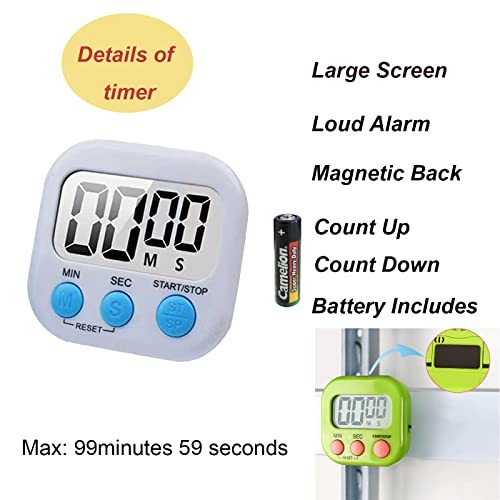6 Pack Large Screen Digital Kitchen Timer, Magnetic Timer, Big Digits 6pack