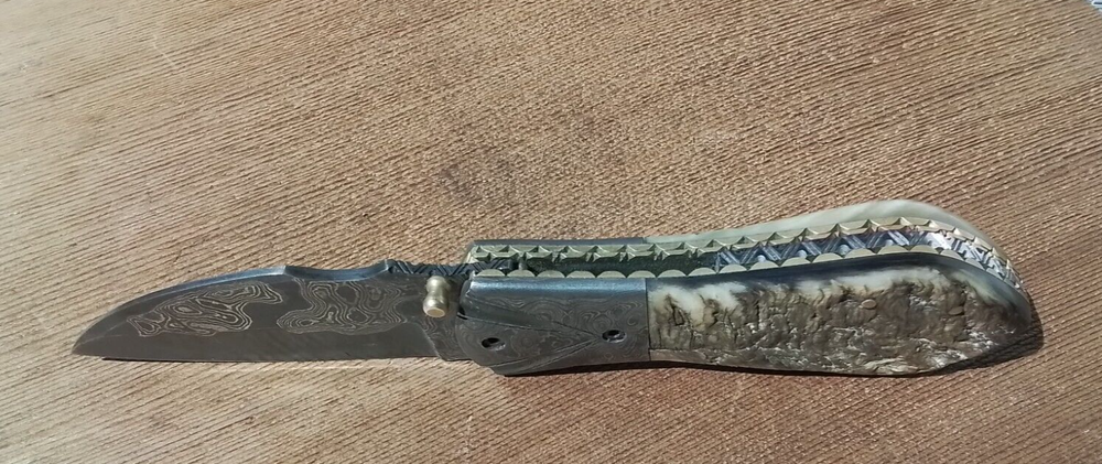 HAND FABRICATED RAM's HORN Custom Folding Knife