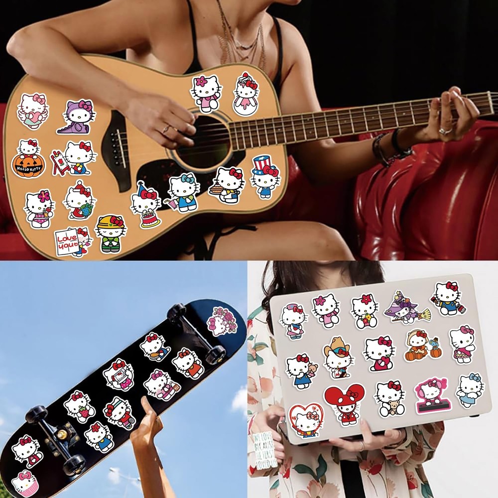100Pcs Hello Kitty Stickers Pack White Theme Waterproof Colorful