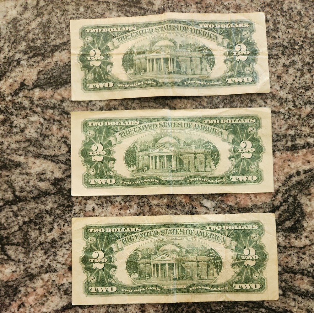 3- 1963 $2 Two Dollar Bill Red Seal Notes