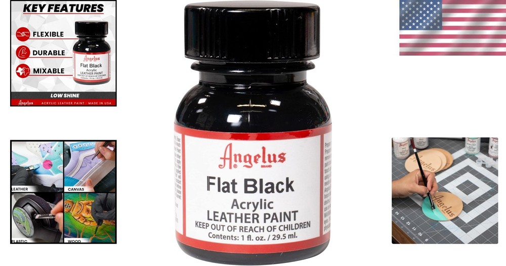 Multi-Surface Flat Black Acrylic Leather Paint for DIY Projects – 1 Fl Oz