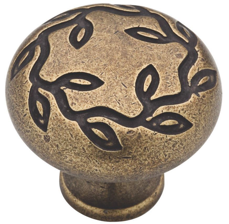 1-1/4" Leaf & Vine Knob Antique Brass