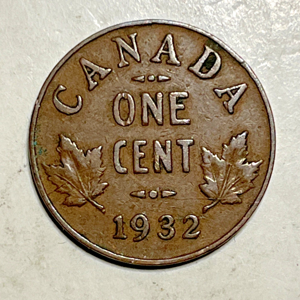 1932 Canada One Cent Copper Coin George V