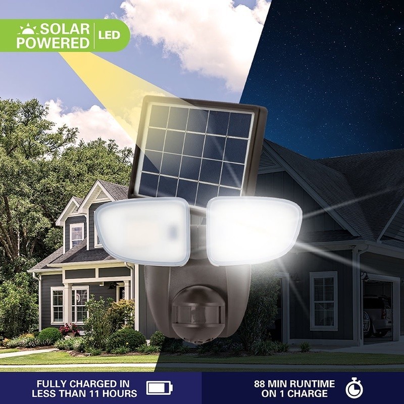 Solar Outdoor Motion Sensor Flood Security Light 1000 Lumen Battery Powered LED
