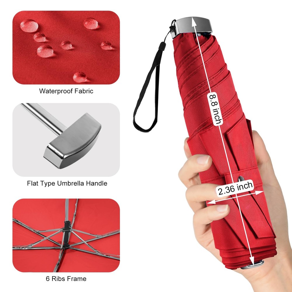 Travel Umbrella Compact Mini - Foldable Flat Umbrellas Lightweight Strong Win...
