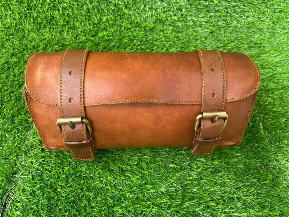 Universal Motorcycle Leather Front Fork Luggage Bag Storage Side Tool Pouch