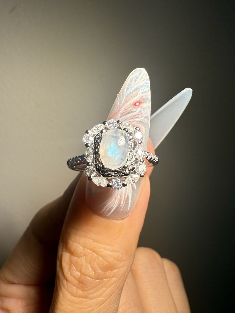 Sri Lanka  Moonstone Ring/ Adjustable Silver-plated Ring